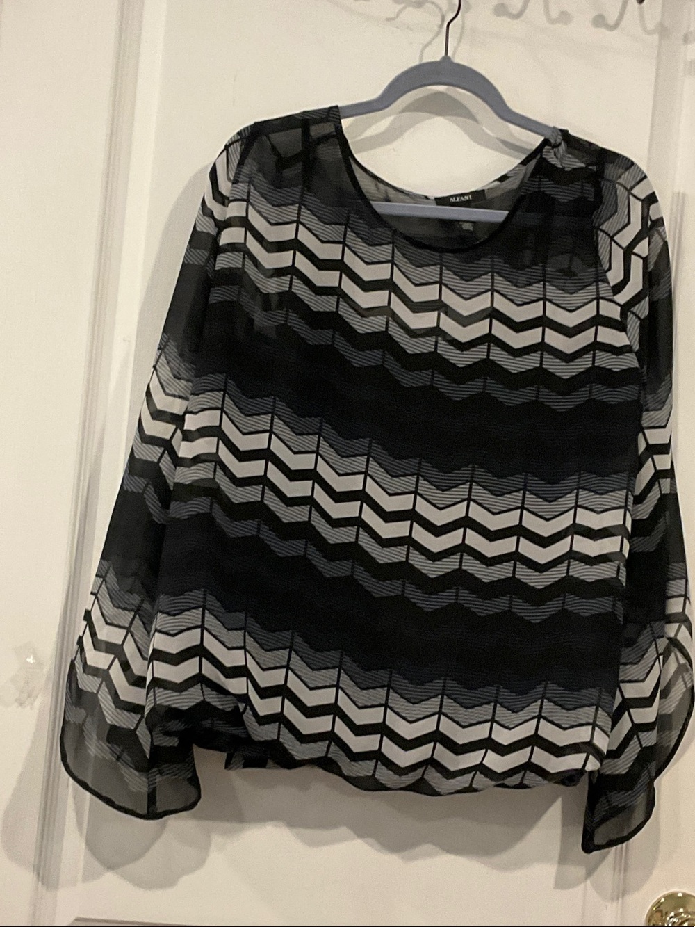 Alfani Black and White Chevron Sheer Pullover Blouse